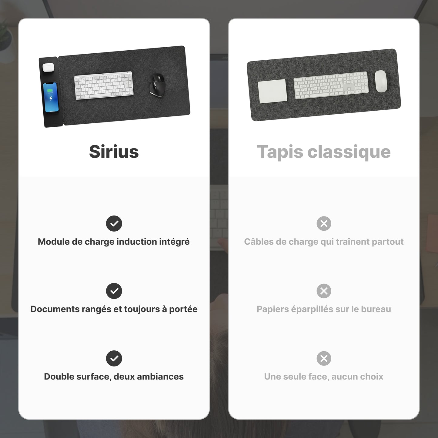Tapis de bureau avec recharge intégrée - Sirius
